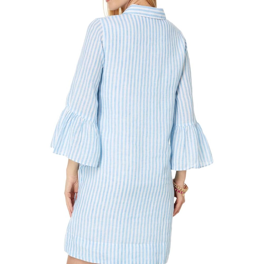 Lilly Pulitzer Jazmyn 100% Linen Tunic Shirt Dress Blue Stripe Flounce NWT 6 - Picture 3 of 4
